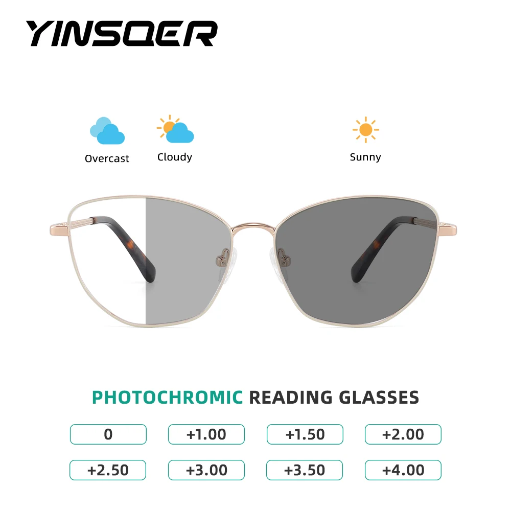 

YINSQER New Cat Eye Photochromic Reading Glasses for Women Fashion prescription glasses women customised óculos