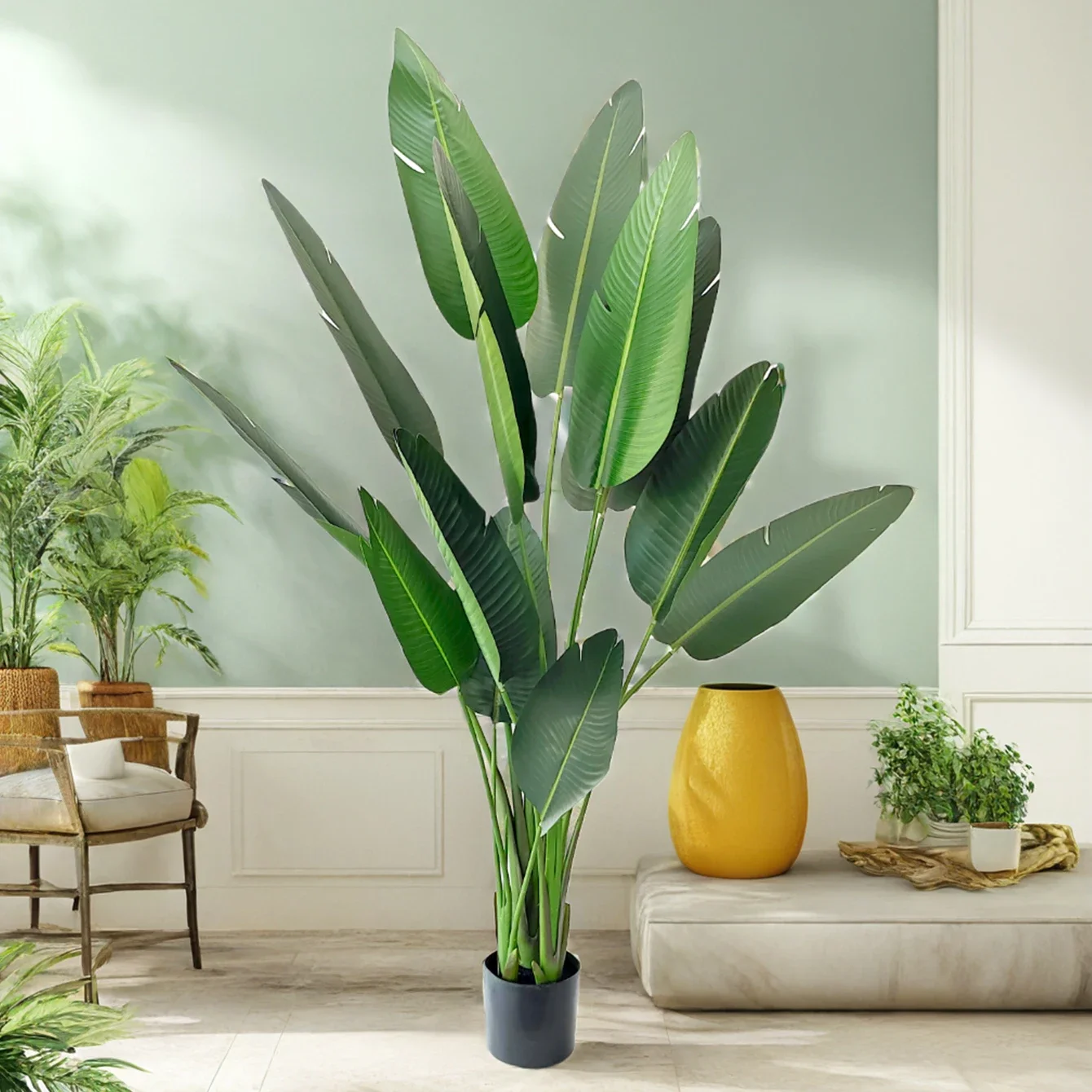 

Hot Sale Real Touch Artificial Potted Leaf Fake Traveler's Palm Plants Wholesale Greenery Decoration Living Room In Pot for Home