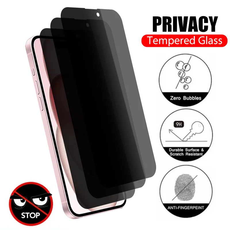 3PCS Privacy Glass For iPhone 15 14 13 12 11 Pro Max X XR XS Anti-Spy Screen Protector For iPhone 14 15 Plus 13 12 Mini SE 2022