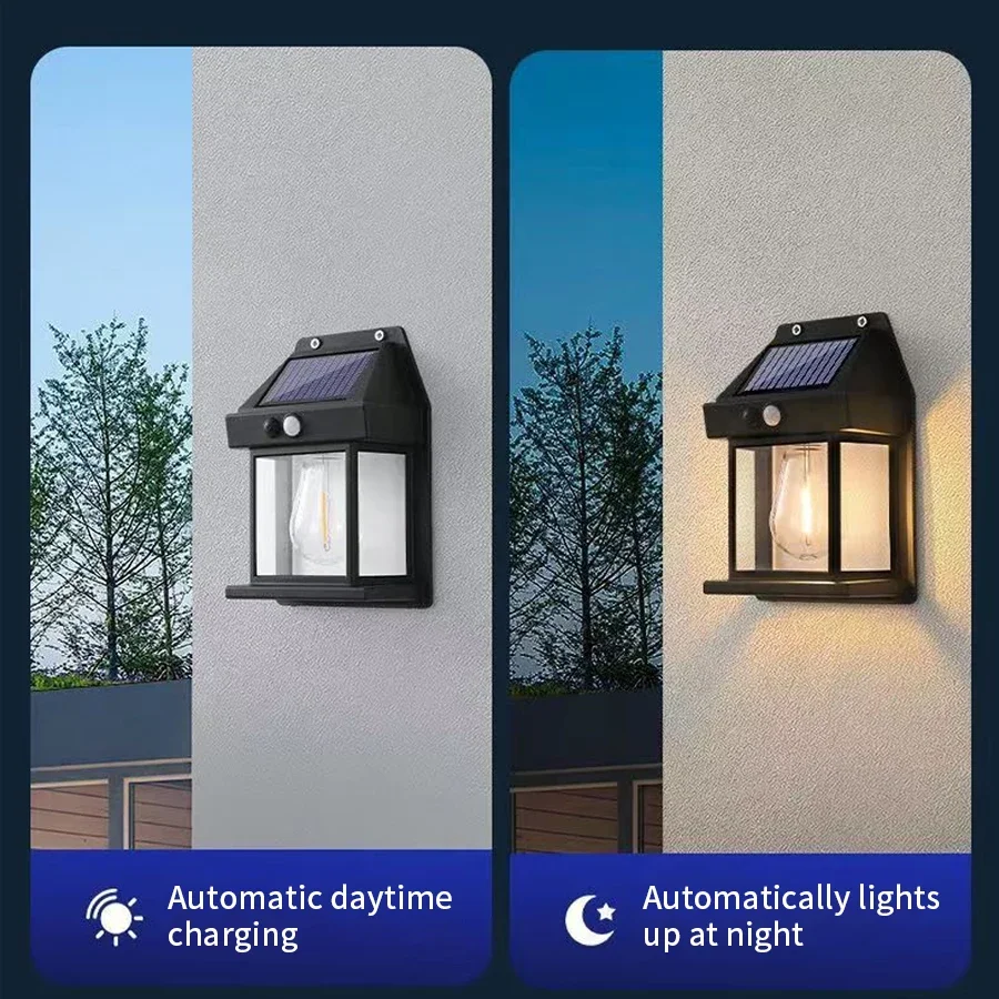 Solar Tungsten Lamp Outdoor Waterproof Motion Sensor Wall Light Courtyard Garden Villa Security Night Light External Wall Washer