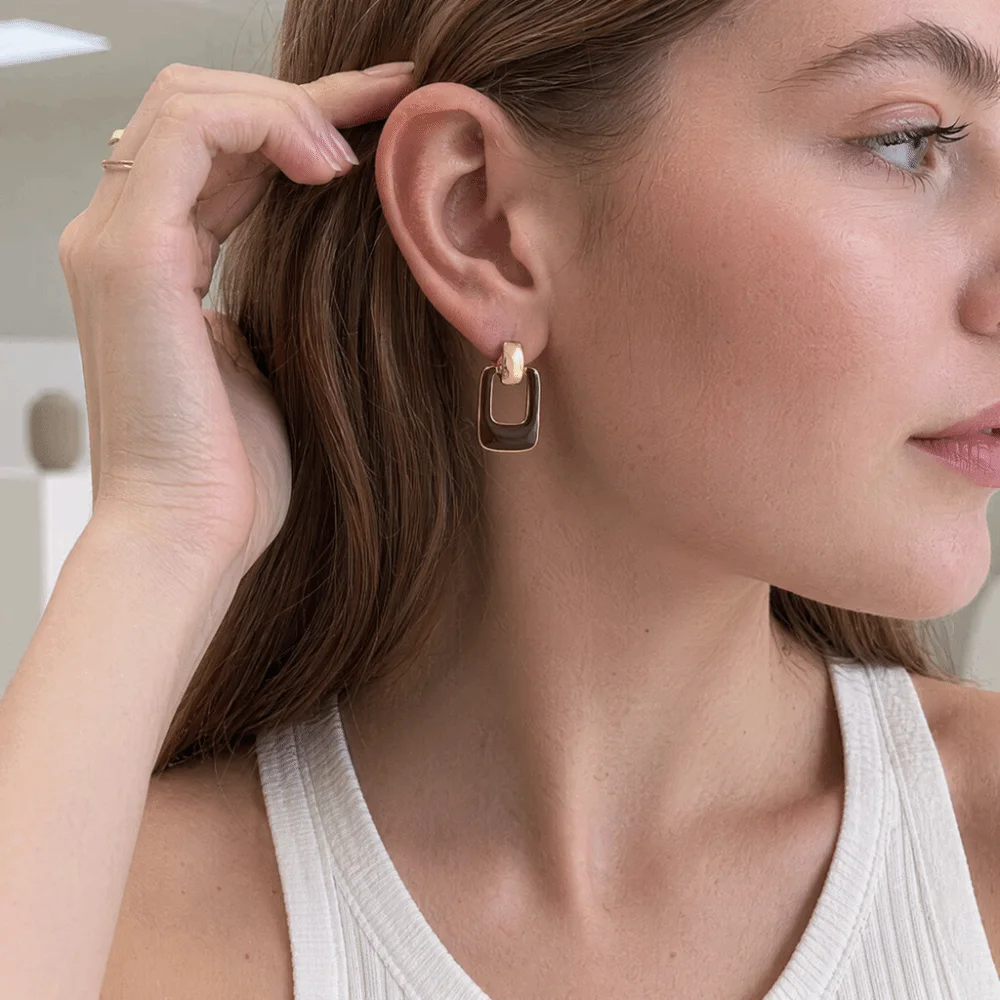 Maillard Contrasting French Retro Earrings Metal Enamel Vintage Drop Glazed Earrings Elegant Statement Brown Dangle Earrings