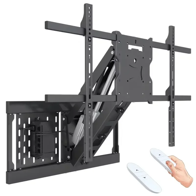 Electric Height Adjustable TV Wall Mount Bracket with Remote Control for Fireplace Mantel Upper Lower Positioning Modern Home
