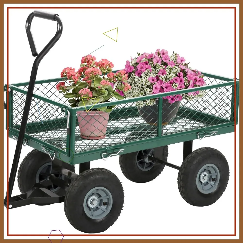 

Усиленная садовая тележка на 227 кг с откидными бортиками и поворотной ручкой для двора, газона и сада, зеленая