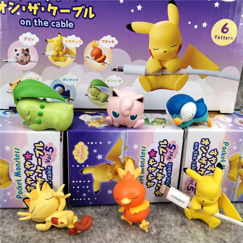 

6 pcs Pokemon Blind Box Monsters Pikachu Charmander Squirtle Bulbasaur Snorlax Psyduck Caterpie creativity Data Cable Protector