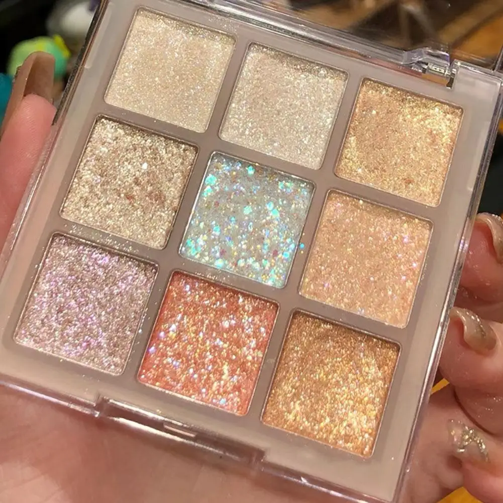 9-Color Glitter Eyeshadow Palette Sparkling Sequin Pearlescent Shimmer Blue Purple Multi-chrome Eye Shadow Metallic Highlights