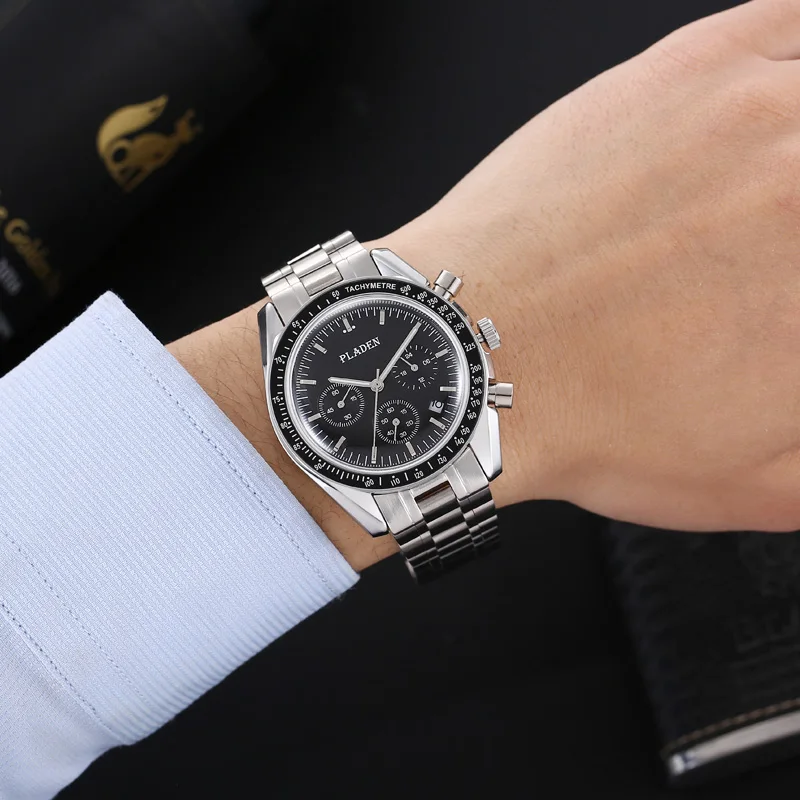 PLADEN 2023 New Watch For Men Luxury Brand Stainless Steel Quartz Wristwatch Fashion Automatic Date Speed Chronograph Man Clock