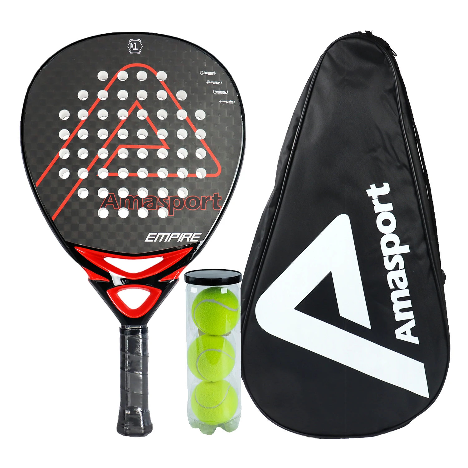 AMASPORT 12K Carbon Fiber Paddle Racket Set of 2 with Shock Absorption,Control and Power,2024 Professional Paddle Tennis Racquet