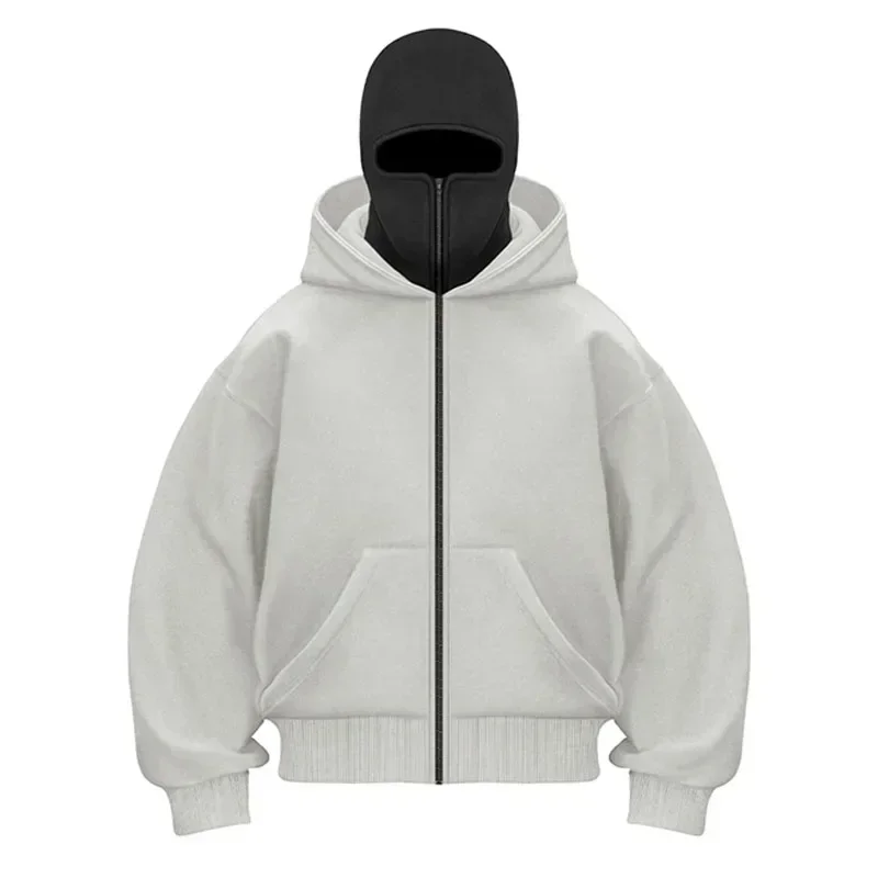 Sturmhaube Herren Kapuzenpullover mit Reißverschluss, Winter, warm, lässig, Y2K mit Kapuze, Gesichtsmaske, Reißverschluss-Design, Sportjacke, Outdoor-Aktivitäten – Detail 5