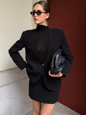 Mozision Deep V Neck Long Sleeve Sexy Blazer Jacket Women Elegant Office Lady Elegant One Button Blazers Jackets Slim Coats