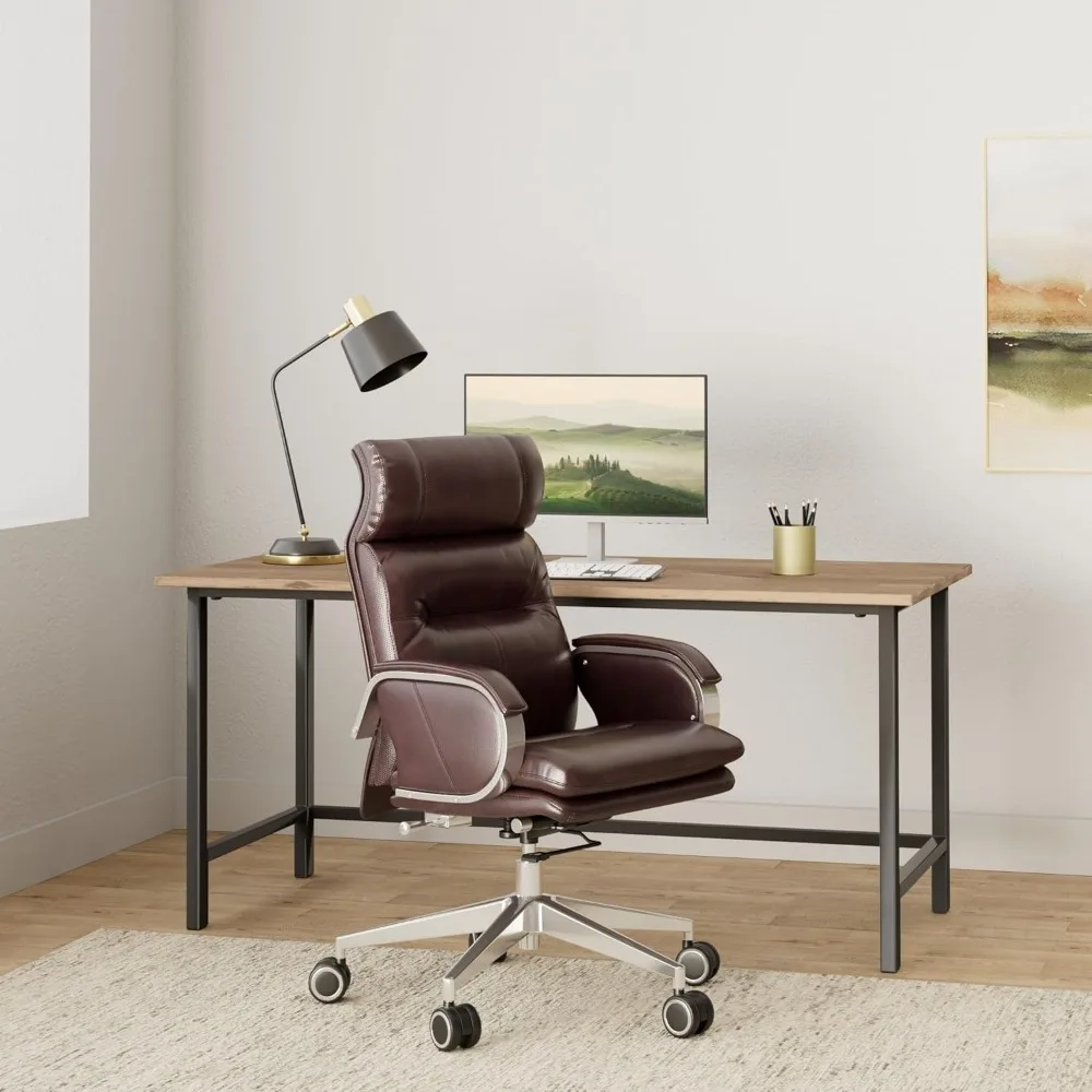 Contemporary High-Back Leather Office Chair with 90-150 Degree Recline and Swivel Base for Home Desk Use, Supporting Up to 360 P