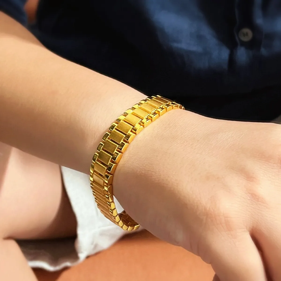 

luxury real gold jewelry 24k certifid men's watch chain 999 pure gold tank chain men's bracelet