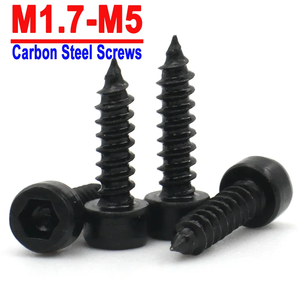 

10/20/50pcs M1.7 M2 M2.2 M2.3 M2.5 M2.6 M3 M3.5 M4 M5 Black Carbon Steel Hexagon Hex Socket Cap Head Self Tapping Model Screws