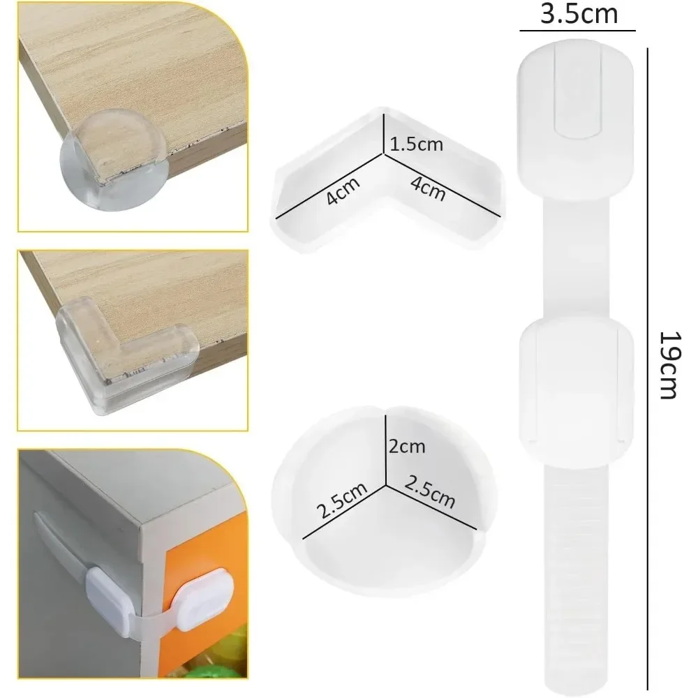 For Various Furniture, 3M Glue Drawer Locks 20 Baby Edge Protectors, 6 Children's Lockers, Baby Self-adhesive Corner Protector