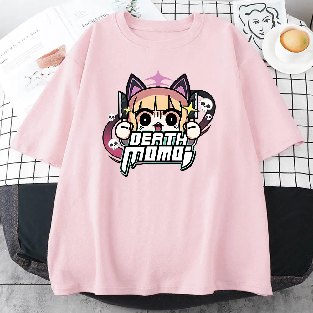 Death Momo Blue Archive T-shirts Cotton Casual Short Sleeve Tee-shirt Summer Game Graphic Printing Tshirt Kawaii Women/Men Tees