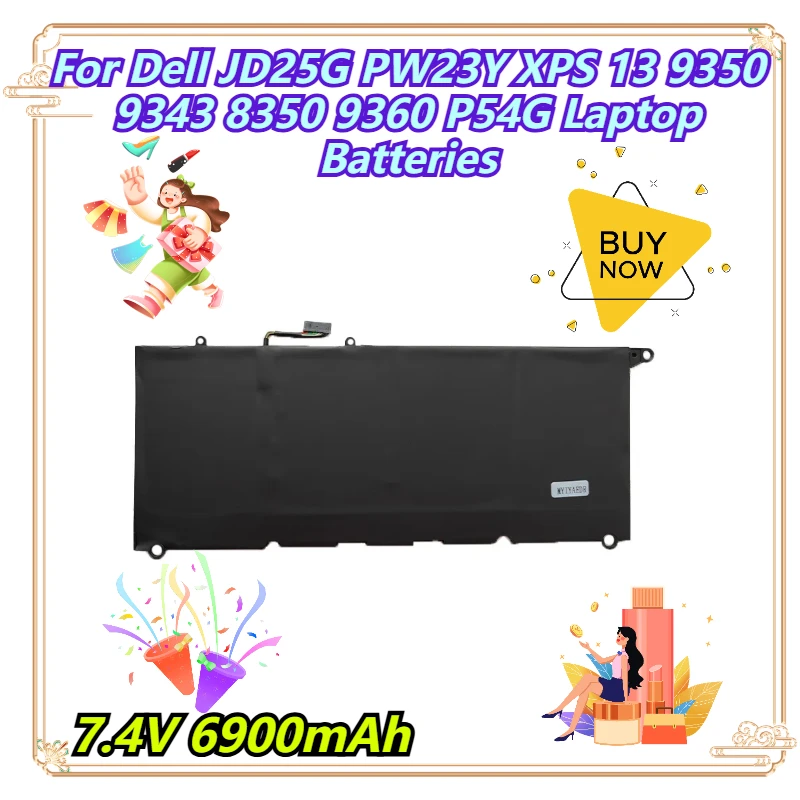 

7.4V 6900mAh For Dell JD25G PW23Y XPS 13 9350 9343 8350 9360 P54G Laptop Batteries