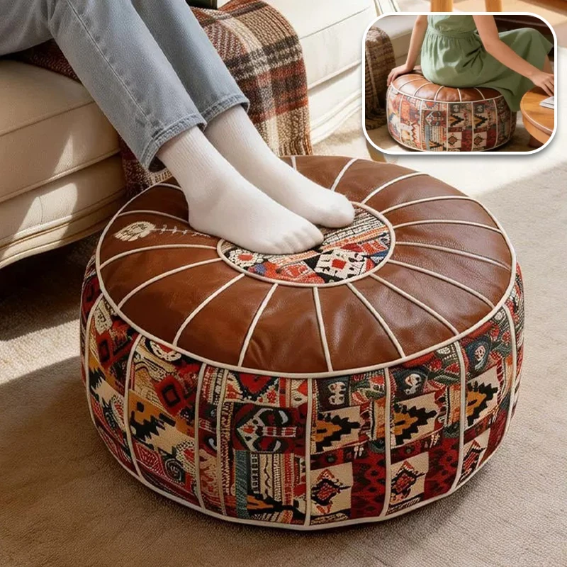 Self Fill Empty Floor Ottoman Cover Large Capacity 53×35cm Vintage Waterproof Stain Resistant Faux Leather Pumpkin Stool Sleeve