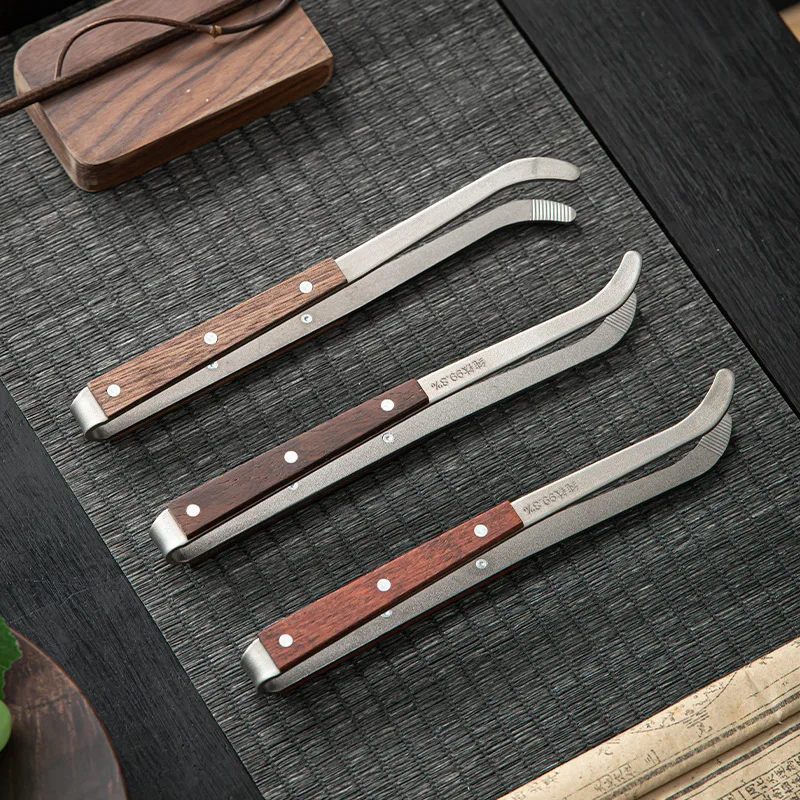 a13 1PC Pure titanium tea tongs, heat-resistant household ebony Gongfu tea set accessories cup tongs