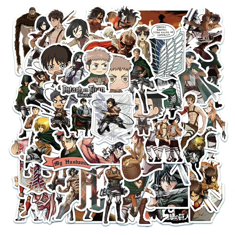 50PCS Attack on Titan Stickers Cartoon Anime Decals Kids Toy Skateboard Motorcycle Laptop Phone Bike Car Waterproof Sticker