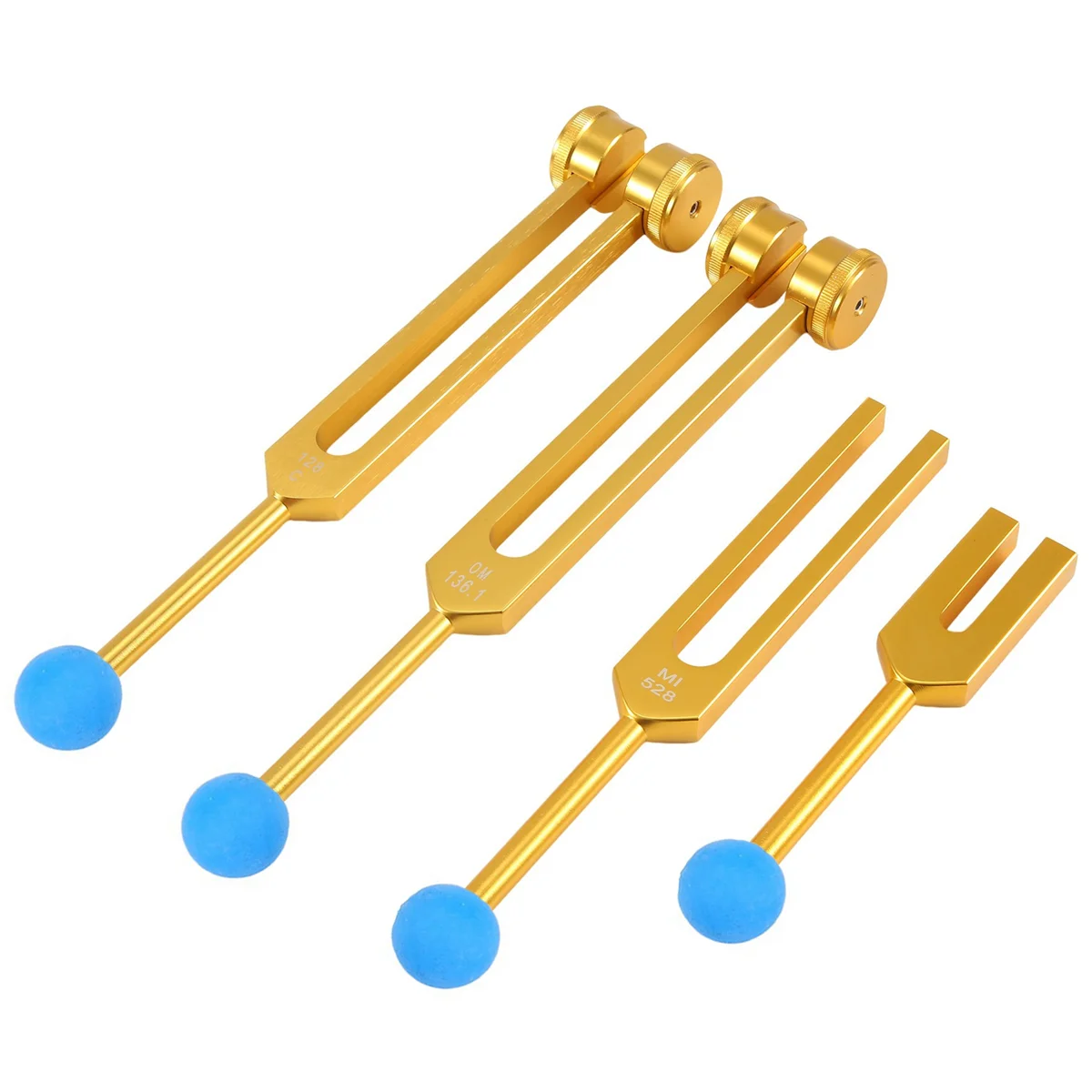 A83Z 4Pcs Tuning Fork Set(128Hz, 136.1Hz, 528Hz, 4096Hz), for Healing Chakra,Sound Therapy,Reliever Stress,Gold