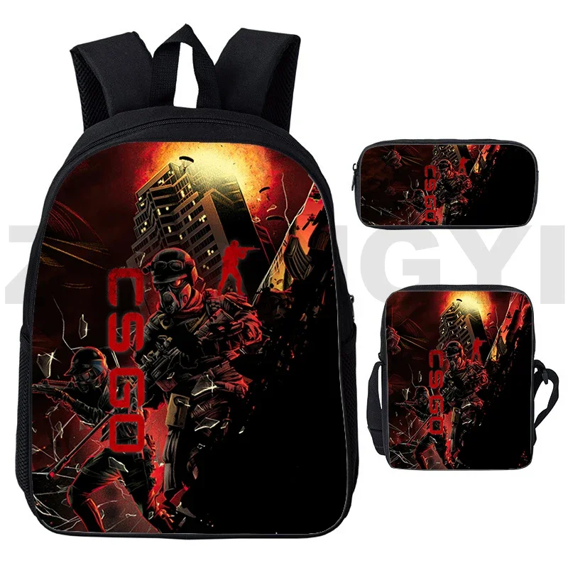 Hot Game CS GO School Back Pack for Boys 3D Print Shooting War CSGO Travel Mochila 3 In 1 Fashion Mens Bookbag Outdoor Sport Bag