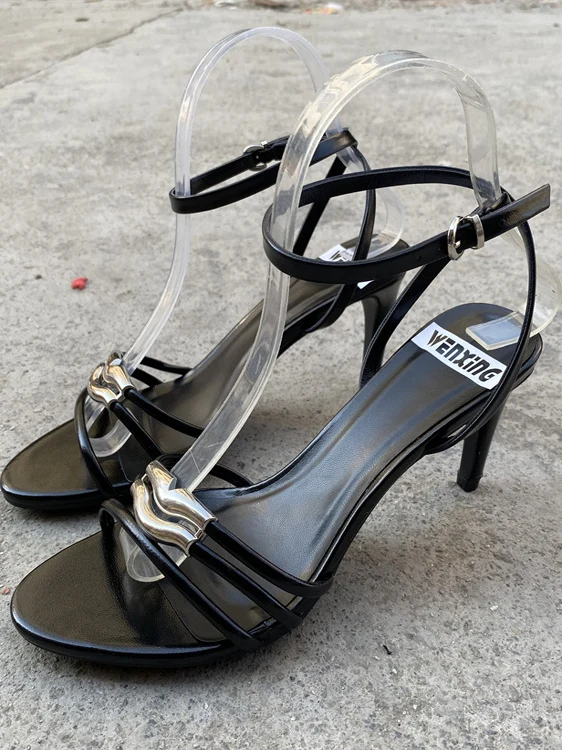 

Новые летние золотые сандалии с открытым носком и несколькими полосками Ele, женские удобные туфли из искусственной кожи на тонком каблуке с низким вырезом