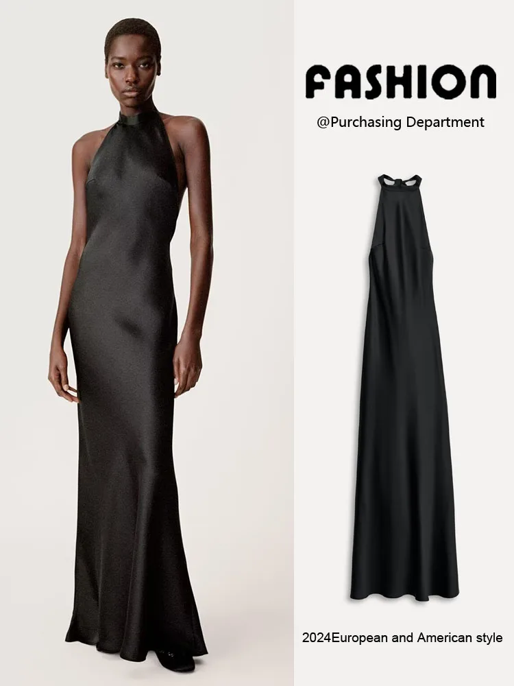 

New Summer Faion Bal Hanging Collar Silk Satin Feel Women's Dr Ele Quali Clothing Neline Gown