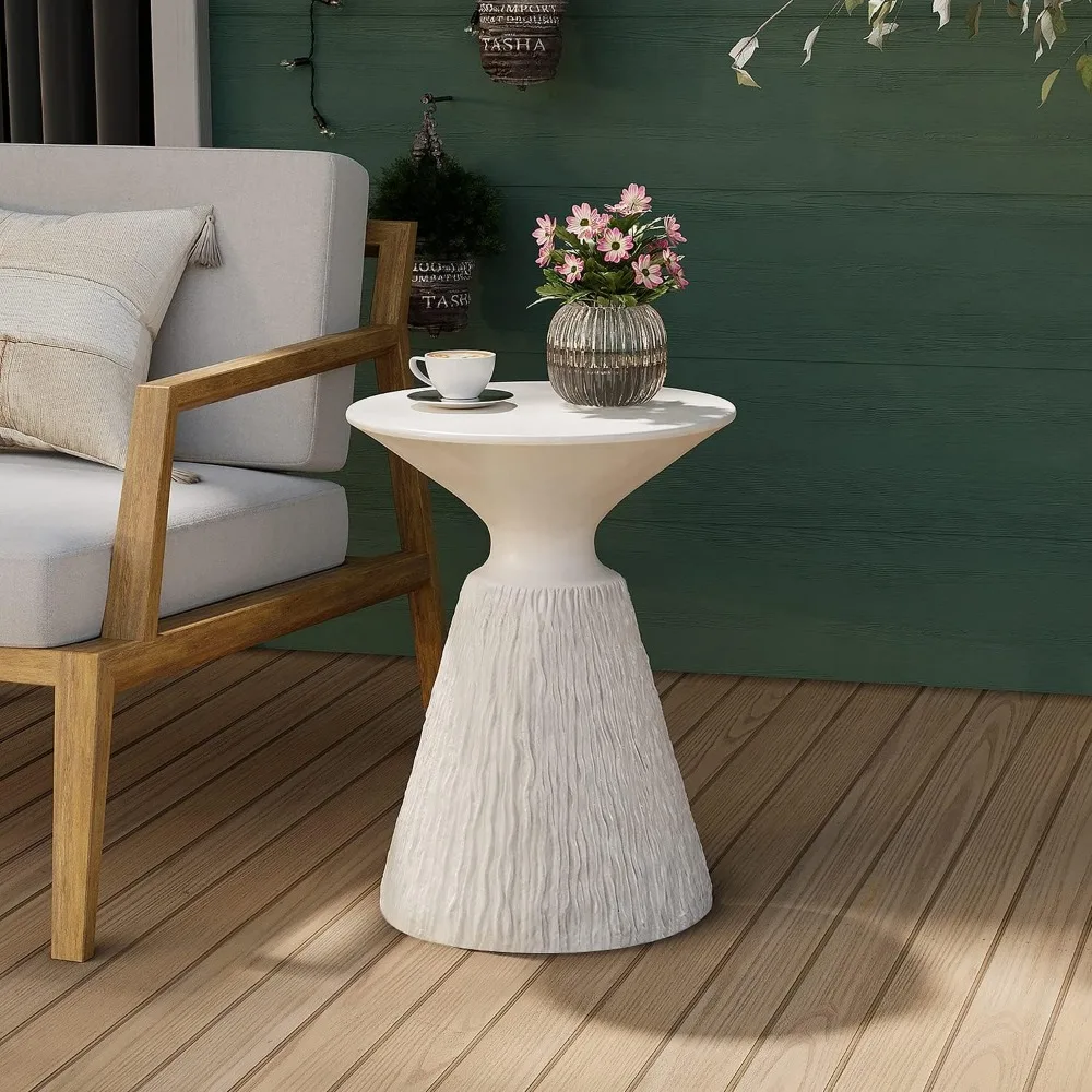 

Outdoor Side Table, Mushroom Shaped MgO Accent Table, Lightweight Patio End Table with Rotund Base, Round Top Plant Stan
