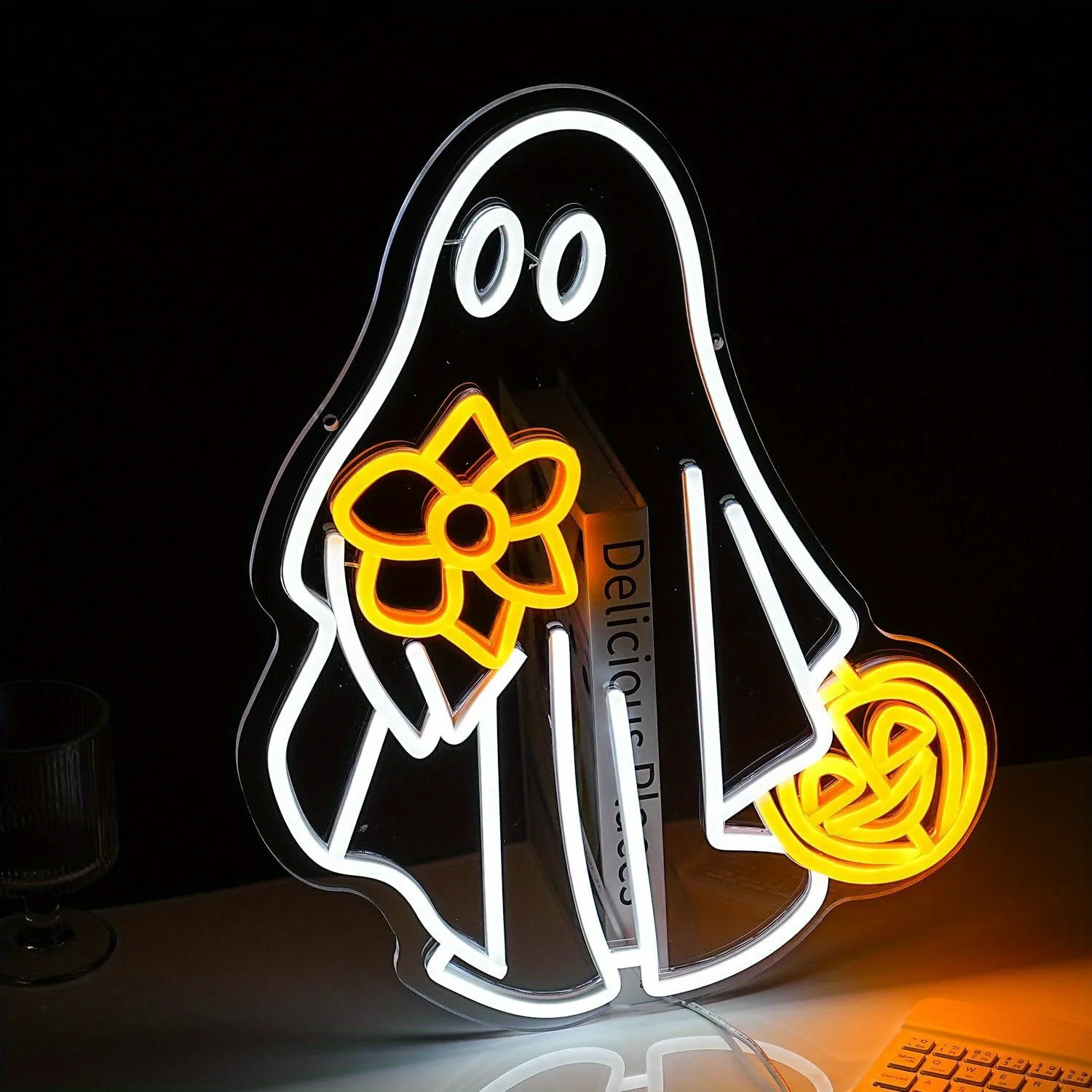 Flower Ghost Neon Light Dimmable Wall Light Loft Apartment Wall Decor Halloween Gift Shop Indoor LED Hanging Atmosphere Lamp