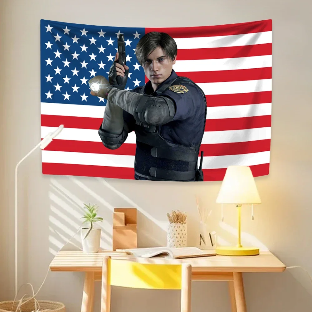 Tapiz de bandera americana de Leon Kennedys, decoración Hippie para el hogar, estética, colgante de pared, dormitorio, fondo de tela, regalo de cumpleaños