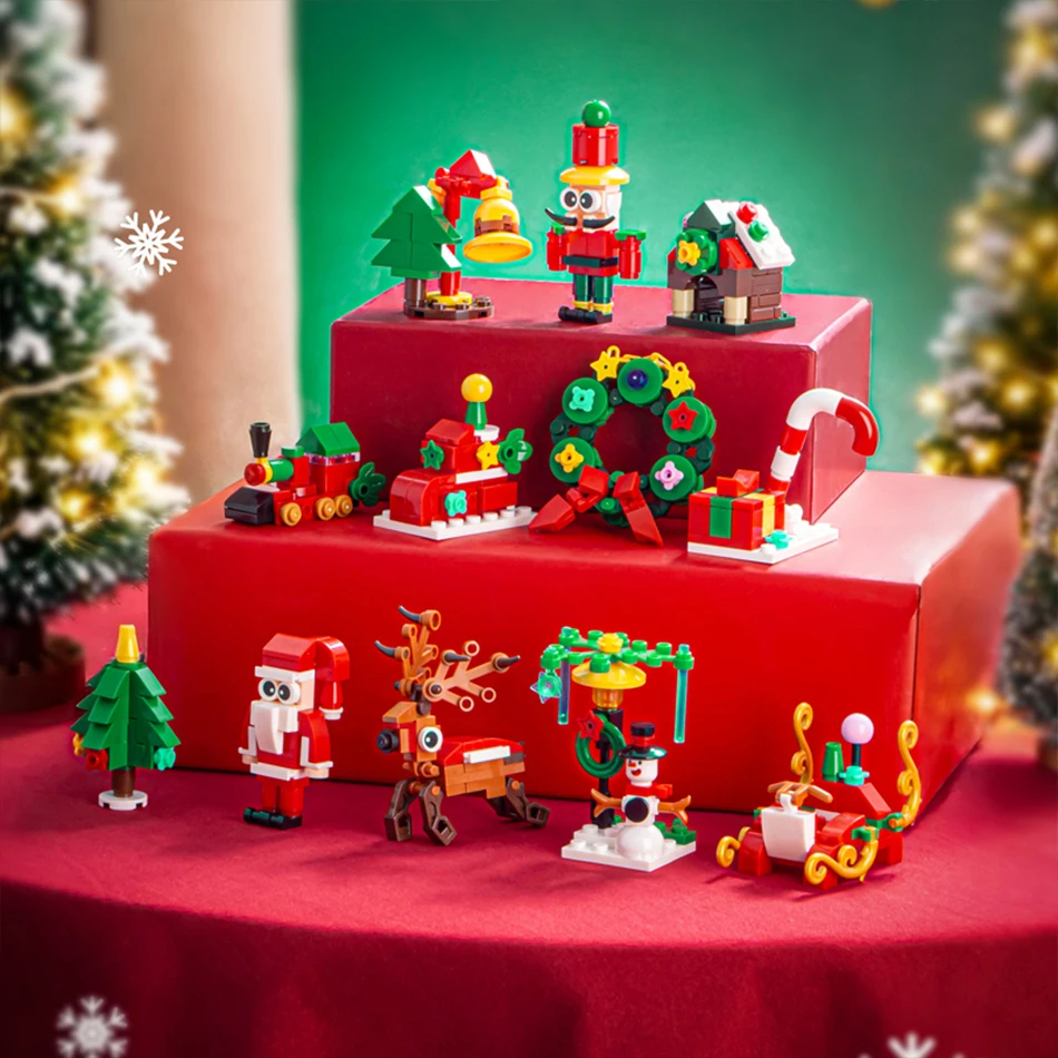 768 PCS 12in1 Christmas Puzzle Santa Claus Sleigh Elk Building Blocks Christmas Tree Wreath Walnut Soldier Bricks Toys Xmas Gift