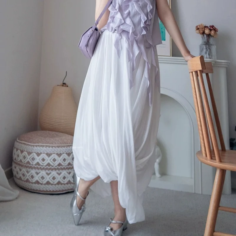 

New Spring/Summer Irregular Midi Skirt Cocoon-Shaped Twisted Layered Midi Skirt