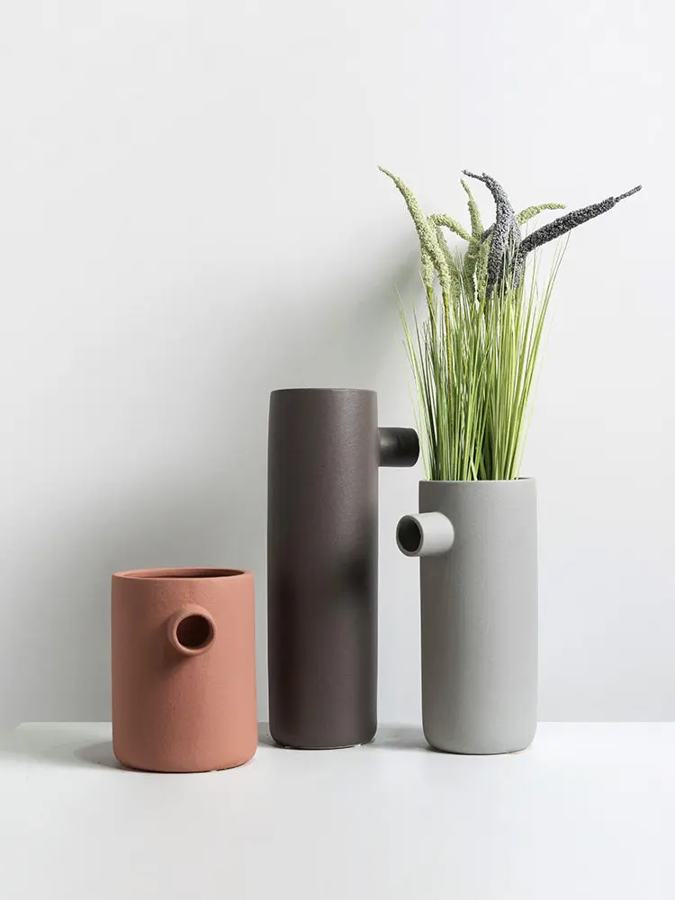 

Орнамент, скандинавская керамическая ваза с боковым ртом, орнамент для гостиной, цветочная композиция, украшение для обеденного стола, модель комнаты