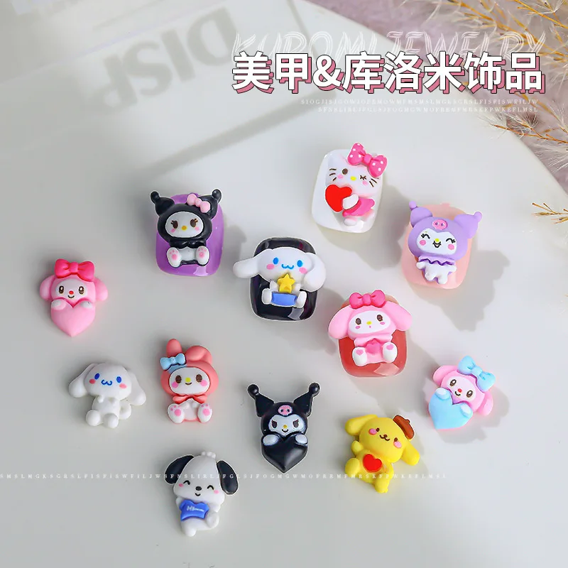 50Pcs Sanrio Hello Kitty Nail Charms Kawaii Kuromi Mymelody Nail Jewelry Manicure Diy Anime Part Sticker Decration Accessories