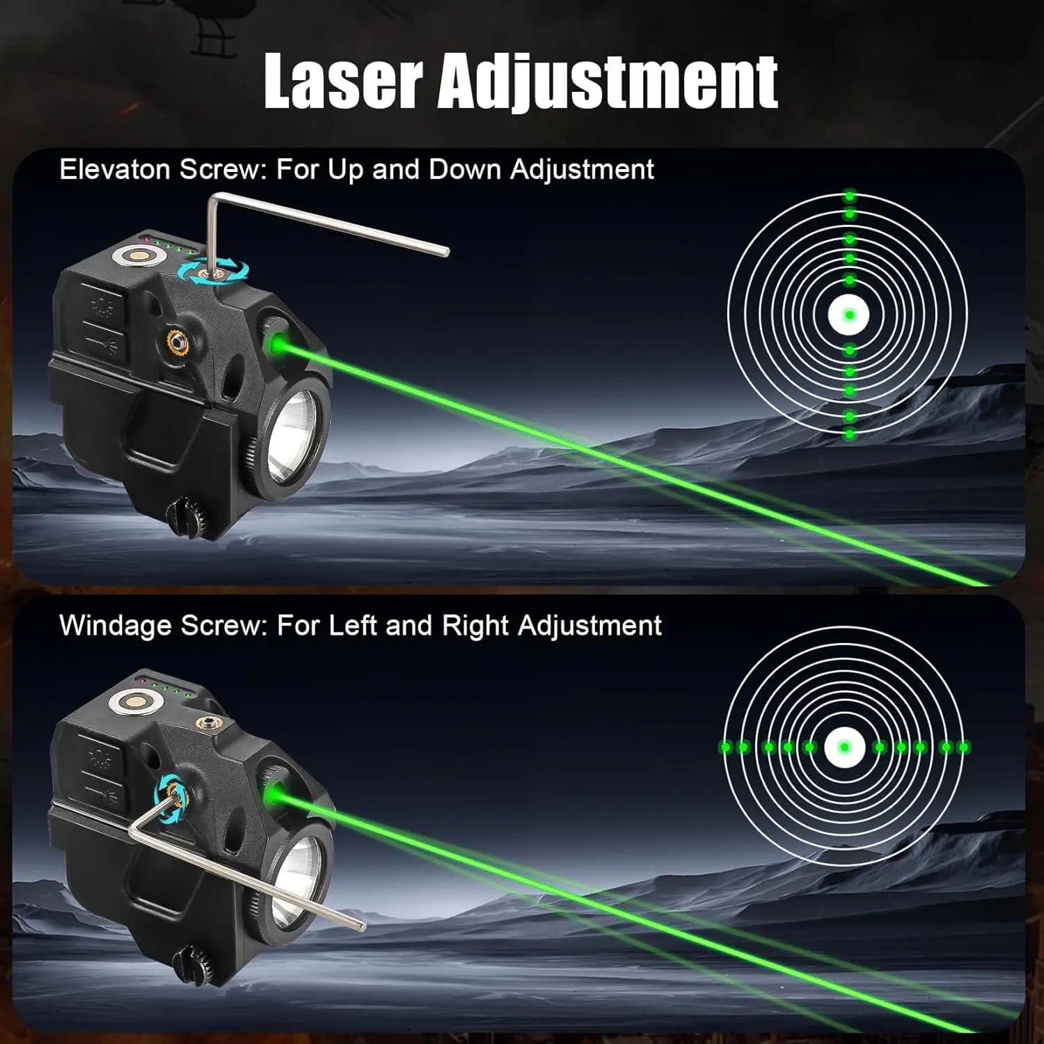 Lanterna mira laser, pistola de carregamento magnético mira laser ponto verde, combinação laser compacta com bateria de lítio embutida