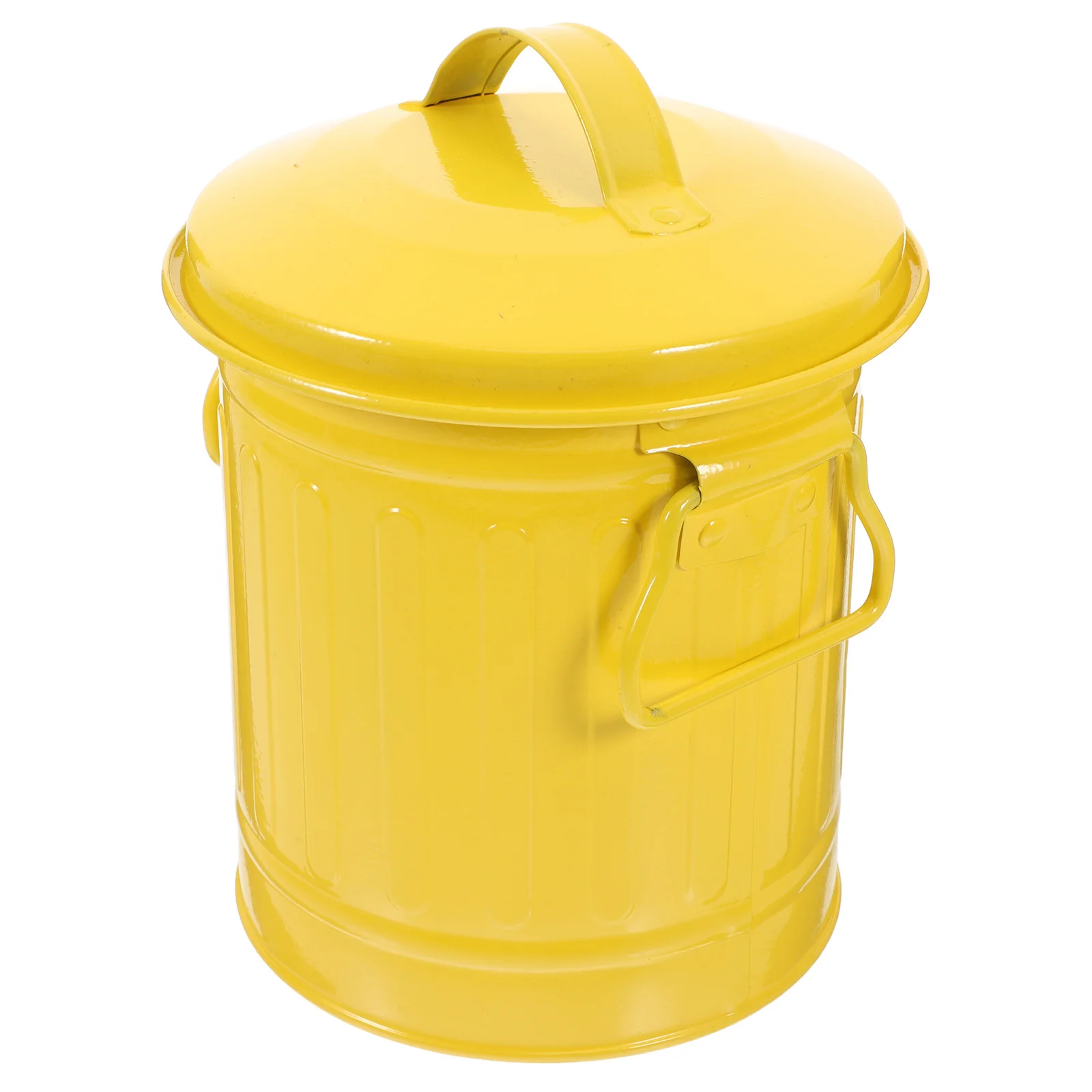 

Vintage Iron Desktop Pen Holder Trash Can Small Metal Waste Basket Office Mini Trash Bin Lid Decorative Pencil Bucket