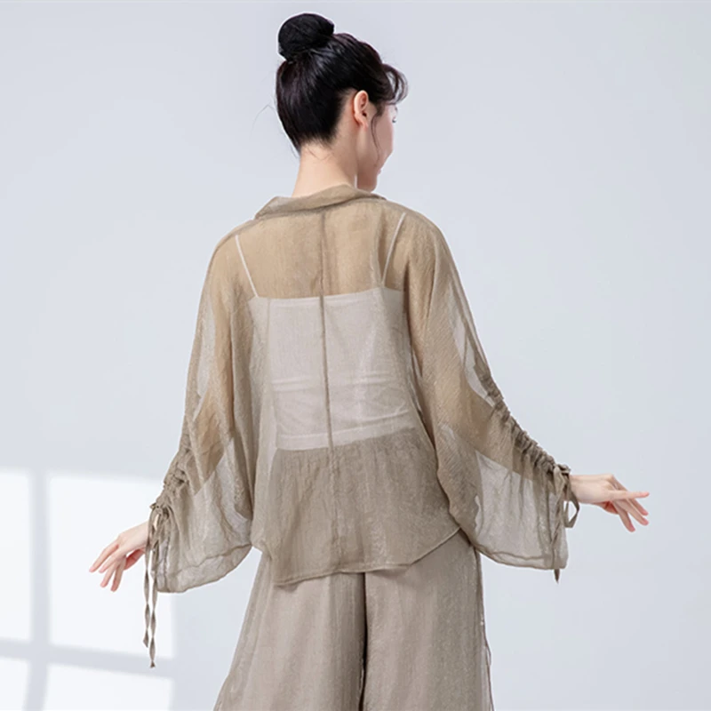Top da danza classica da donna, manica a pipistrello larga, cardigan legato fluido, costumi da spettacolo popolare cinese, camicetta sari ampia, abbigliamento da ballo