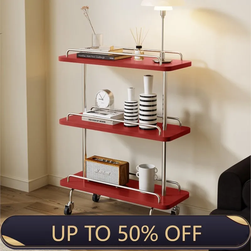 Art Retro Cart Narrow Shelf Ins Light Luxury Storage Movable Living Room Medieval Side Sofa Side Table