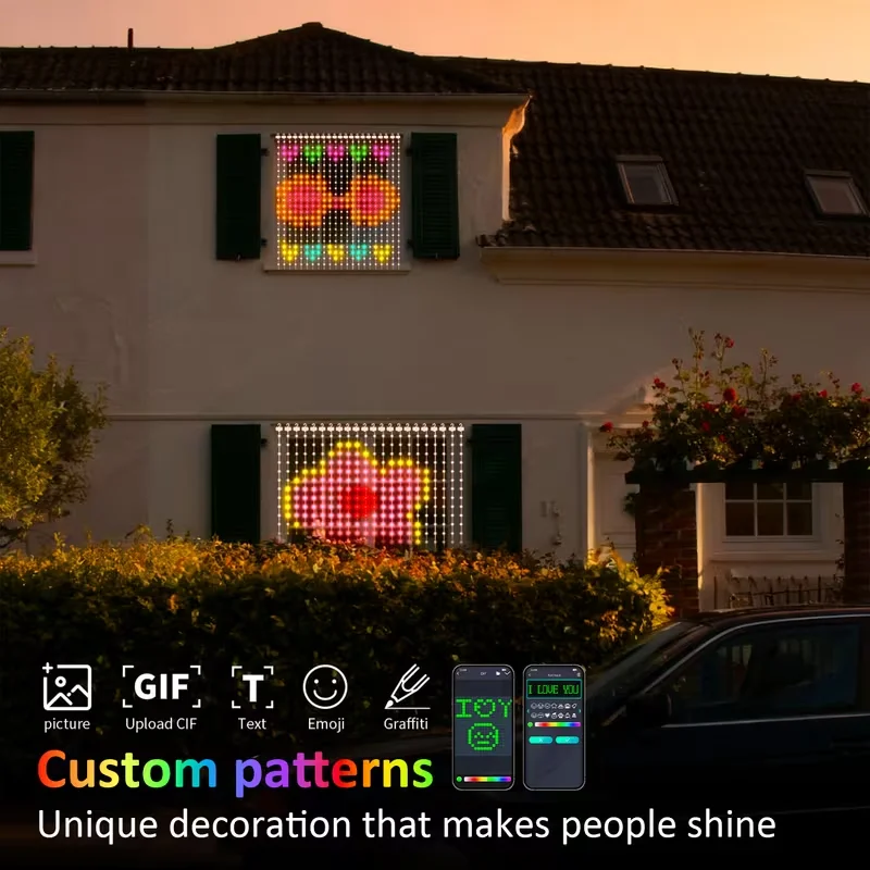 Luces LED Inteligentes USB para Cortinas, 2x2m, Luces DIY con Aplicación Bluetooth y Control Remoto para Decoración Navideña, Modo Música y Temporizador