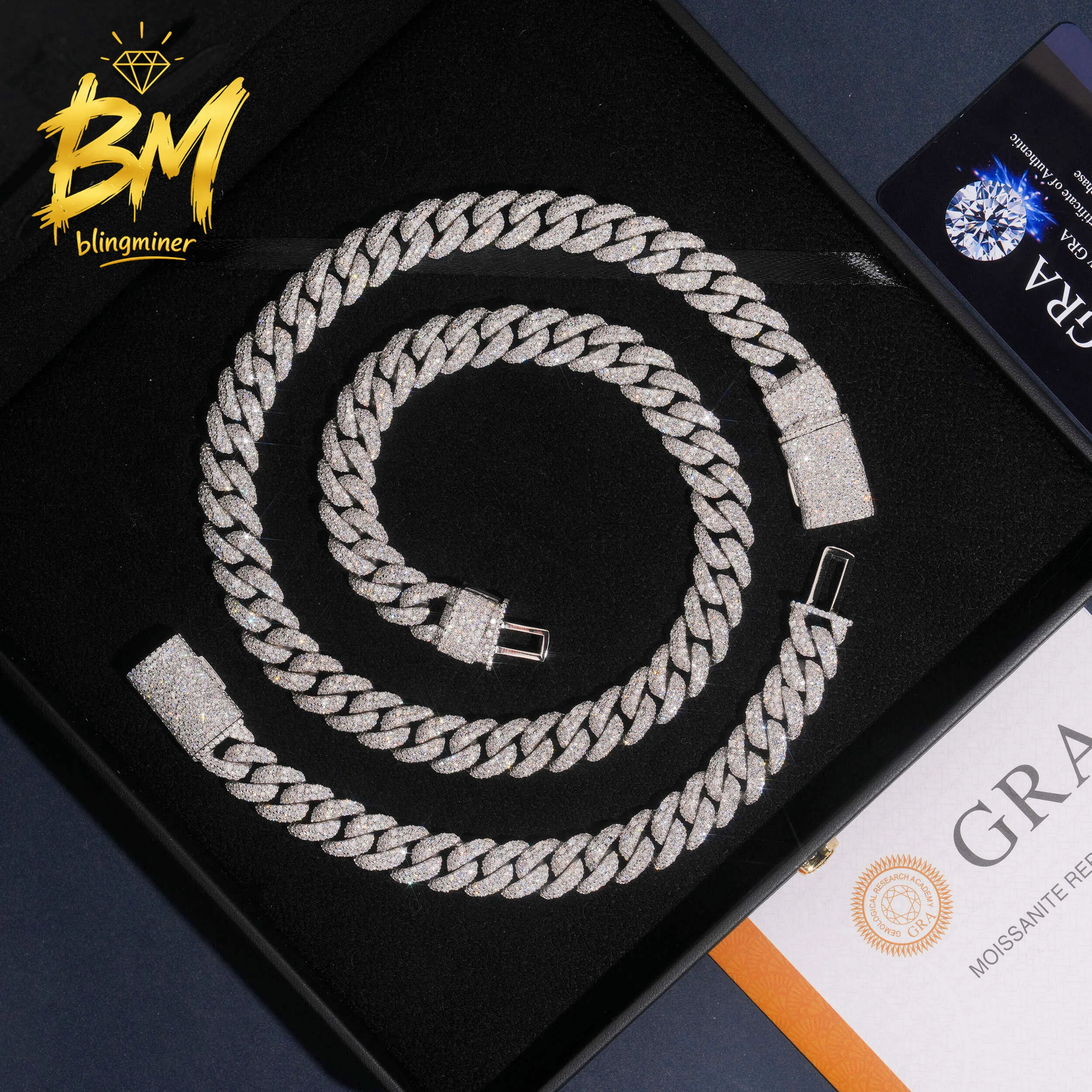Цепочка Blingminer Hip Hop Cuban Link 12 мм с муассанитами VVS, инкрустированная, для мужчин, из серебра S925, проходит тест на алмазный тестер, с бесплатной доставкой