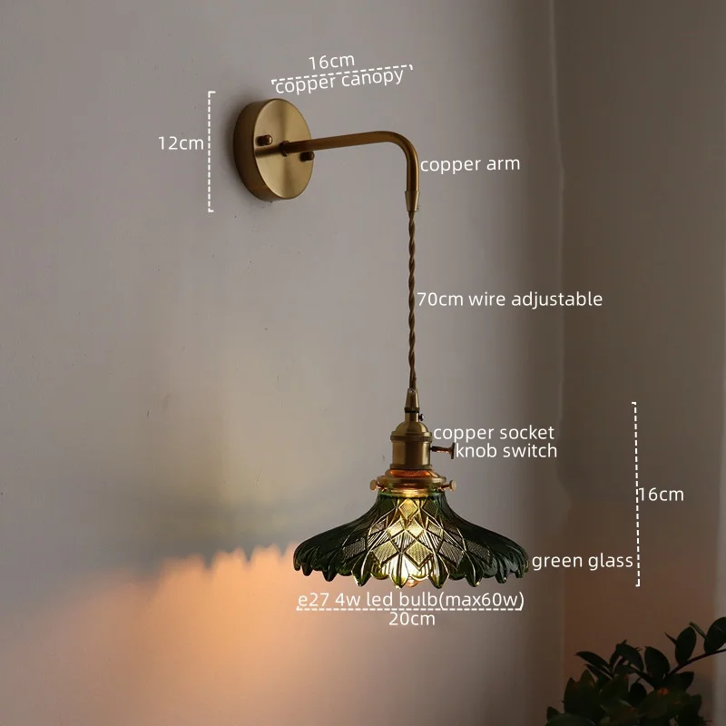 IWHD Japanese Style Wall Light Fixtures Glass Corridor Coffee Bedroom Living Room LED Wall Lamp Copper Applique Da Parete