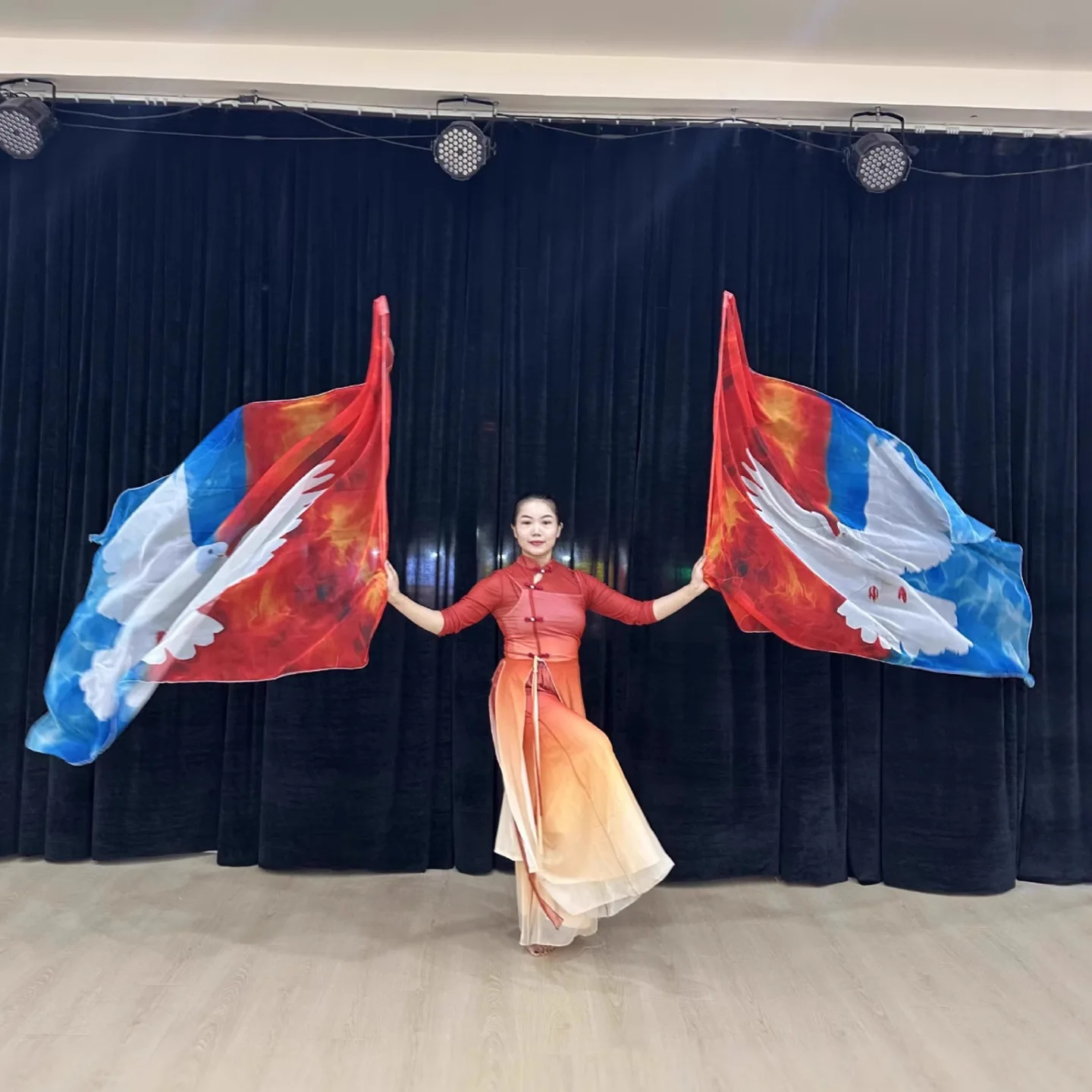 2개 세트 예배 깃발, 조절 가능한 막대 포함, 찬양 춤 비둘기 깃발, 직사각형 빨강 파랑 색상, 앵글 윙 교회 배너, 무대 소품