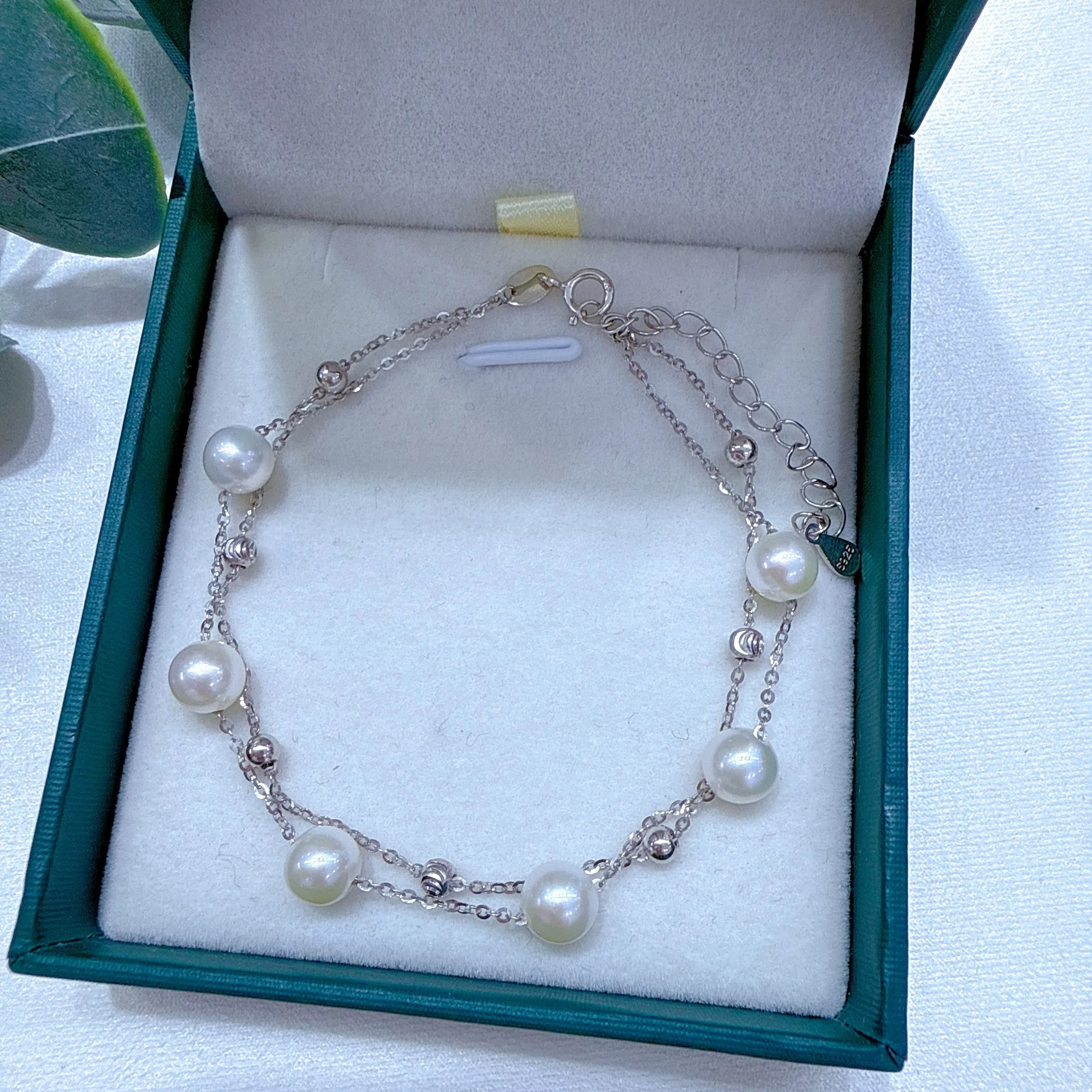 Double layered Starry Sky Pearl AAAA6-7mm Natural White Pearl Bracelet 925s Pure Silver