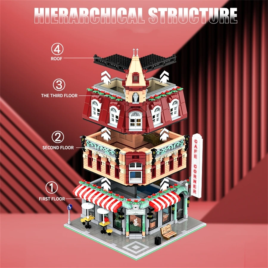Europäische Straßenszenenarchitektur Kreative 3D-Mikrobausteine Café Marktladen Erwachsenes Kind Weihnachtsgeschenk