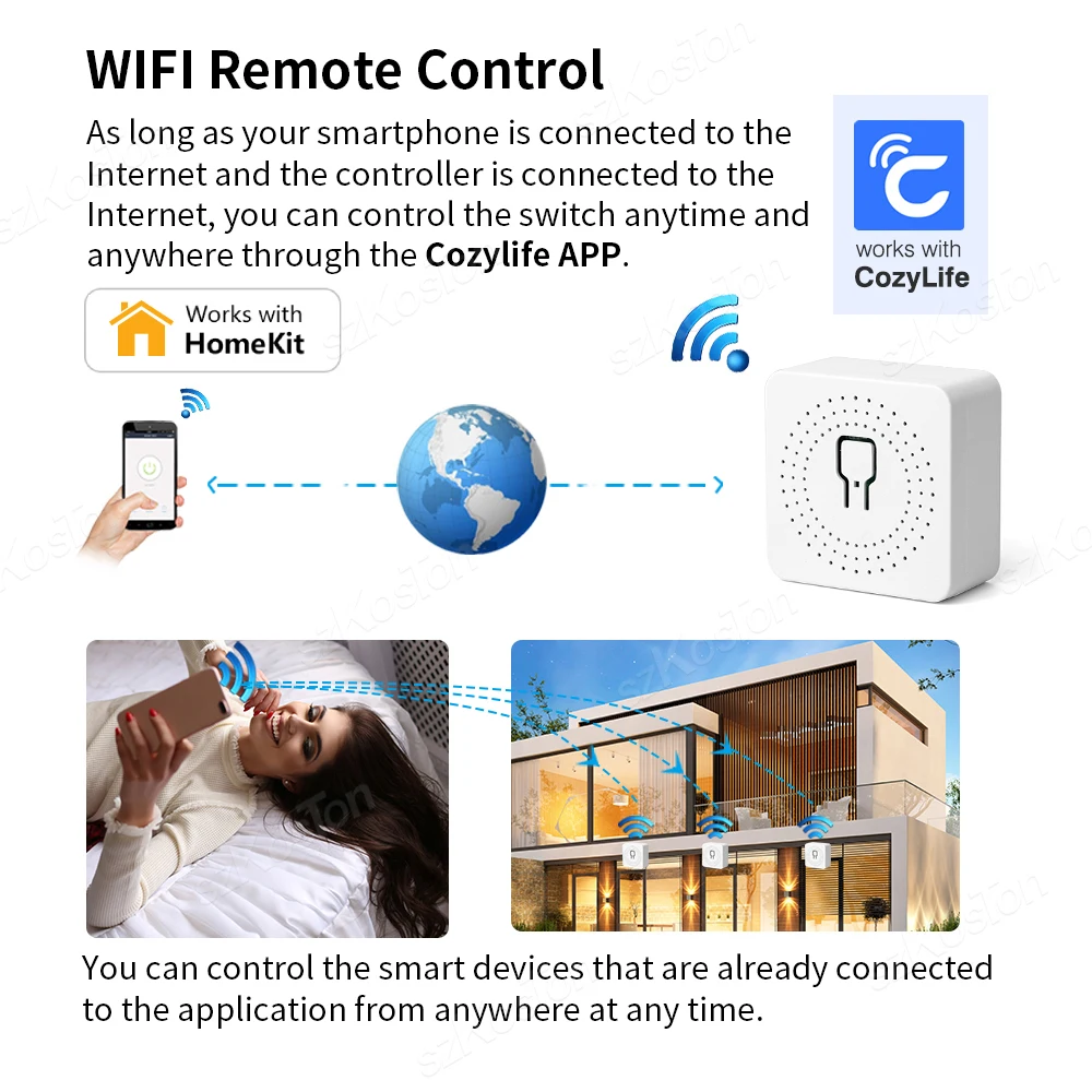 16A for Homekit Smart WiFi Switch 2way Control Switch Mini Smart Breaker Cozylife Voice Control Work with Siri Alexa Google Home