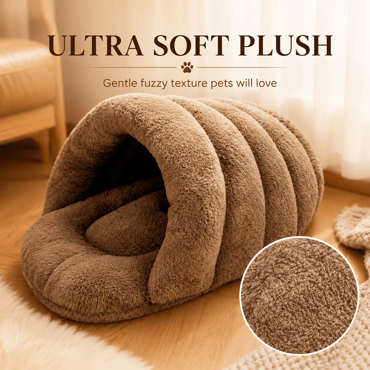 Winter-Plüsch-Rundbett für Katzen und Hunde, Weiches Kunstfell-Bett, Komfortable Haustierunterlage für Kleine und Mittelgroße Hunde und Katzen – Detail 7