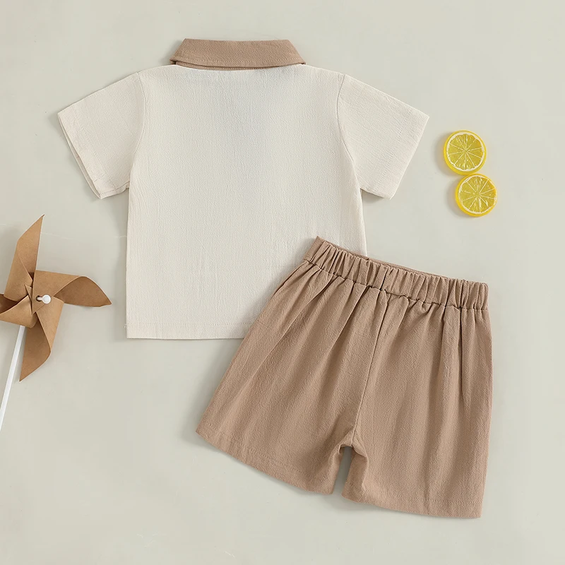 Infant Summer Clothes Set with Contrast Color Button Down Collar Shirt and Shorts for Toddler Baby 2 Piece Outfit