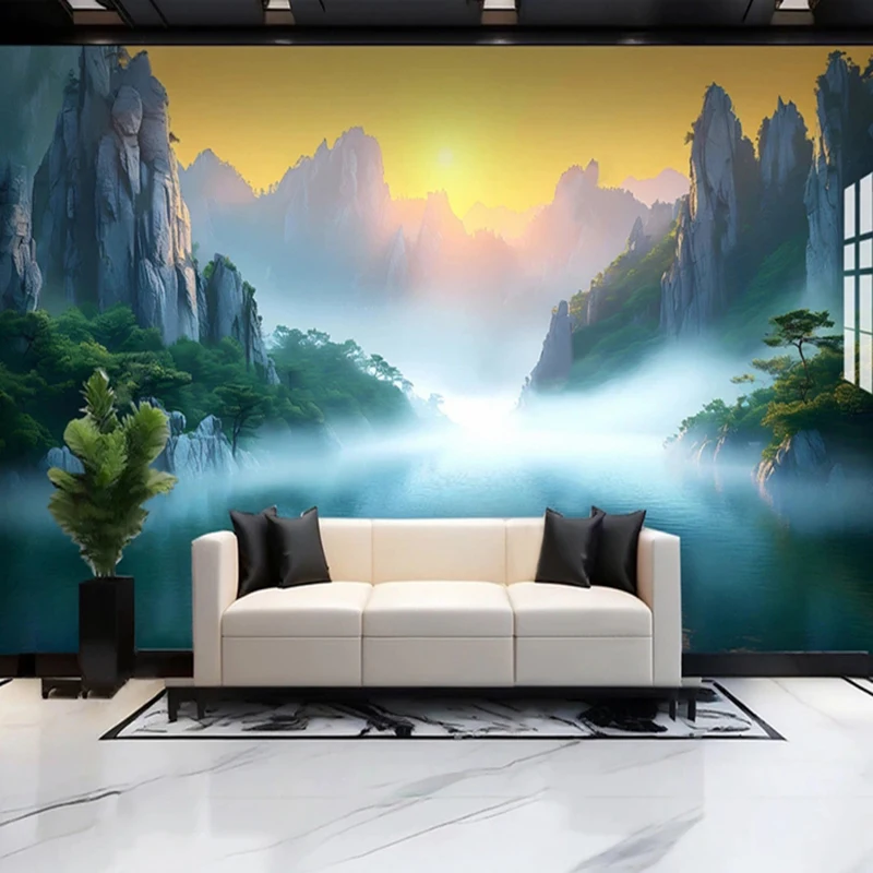 

New Chinese Style Home Decor Wallpaper Custom Mural Oil Painting Ink Landscape Scenery Modern Background Painting Papel De Pared