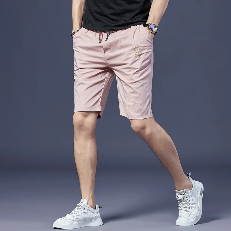 

Cool Sensation Men's ort Pants Summer Trendy Ice Silk Casual Mid-Waist Thin Spor Five-Quarter Length Straight Leg Trousers