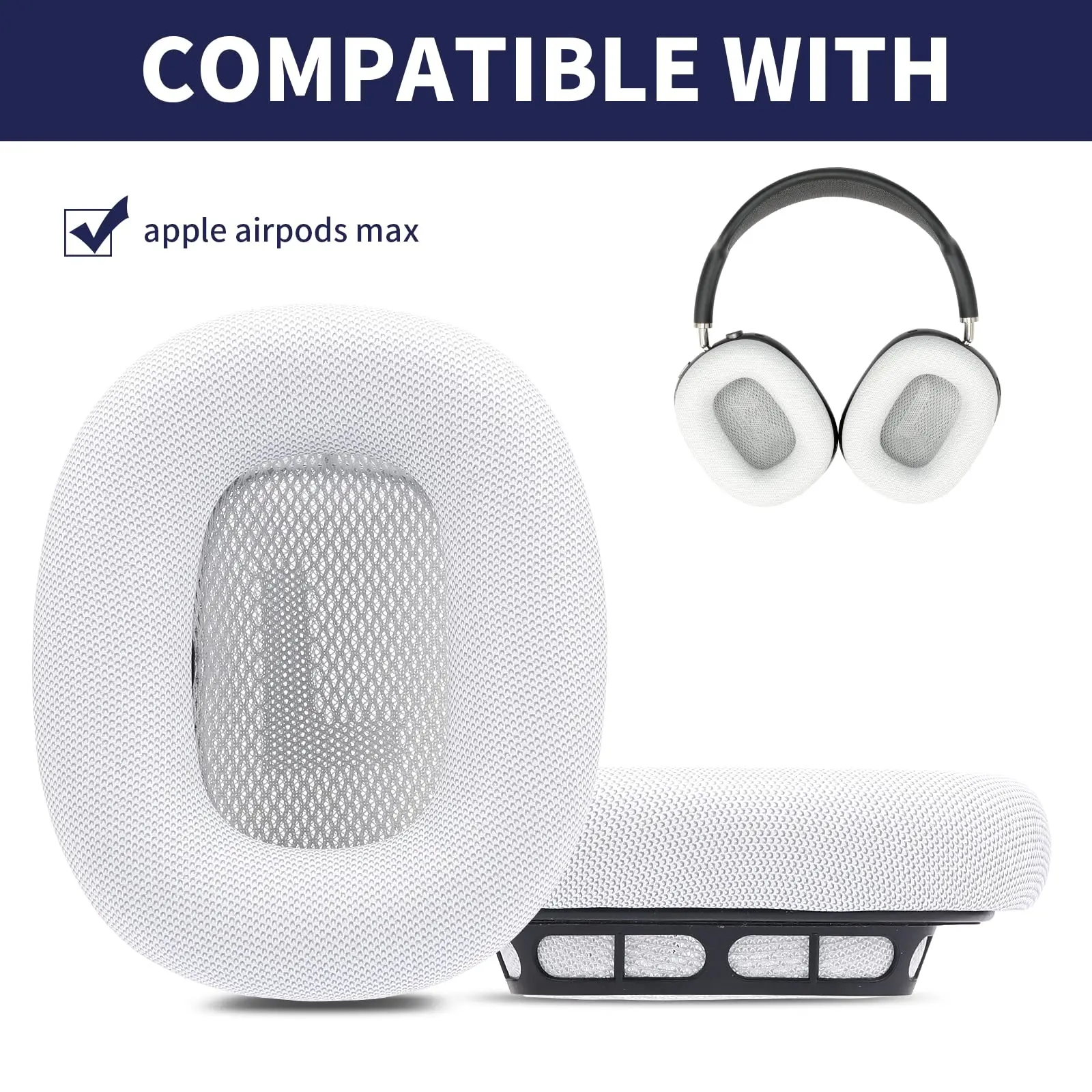 Replacement earpads for Apple airpods max Headphone, Protein Leather Ear Cushion (silver white)