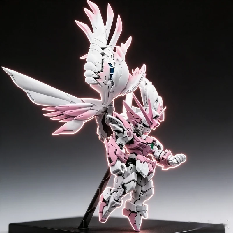 Mgsd Wingzero Ew Snow White Cherry Blossom Pink Pre-Painted Assembly Model Kit Q Version Mecha With Large Layered Wings Gift Toy